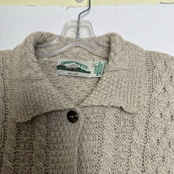 ARAN CRAFTS Ireland Wool Cable Knit Cardigan Sweater Knit Cozy Warm Tan Buttons - Picture 9 of 15